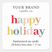 Kleurrijke 'Happy Holiday'-kaars Vierkante Sticker (Voorkant)