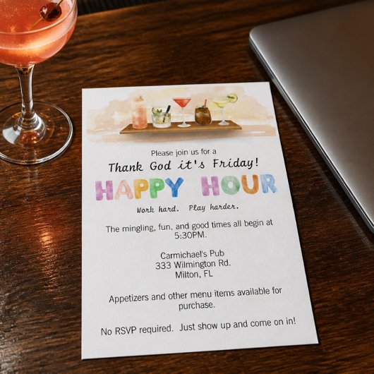 Kleurrijke Happy Hour Uitnodiging