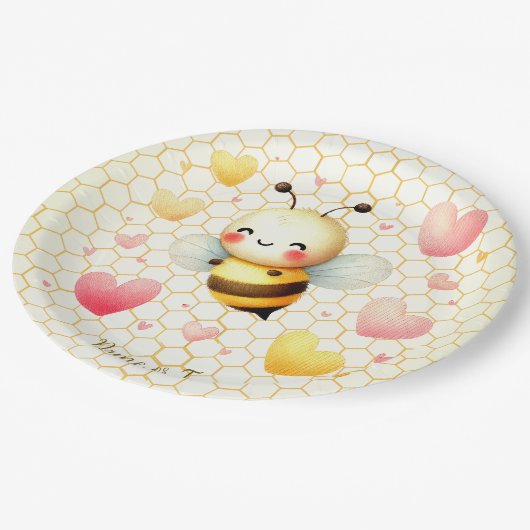 Kleurrijke Happy Little Honey Bee Baby shower Scha Papieren Bordje (Gekanteld)