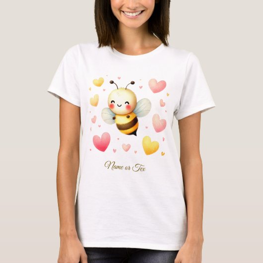 Kleurrijke Happy Little Honey Bee kleurrijke harte T-shirt (Voorkant)