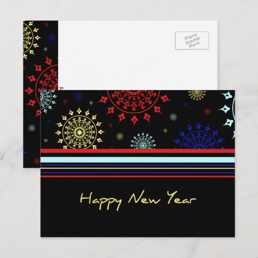 Kleurrijke Happy New Year Briefkaarten (Voorkant / Achterkant)