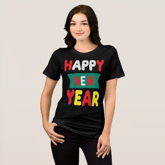 Kleurrijke Happy New Year Celebration Tri-Blend Shirt (Voorkant volledig)