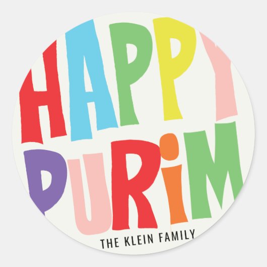 Kleurrijke Happy Purim ronde Sticker (Voorkant)