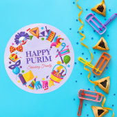 Kleurrijke Happy Purim Stickers