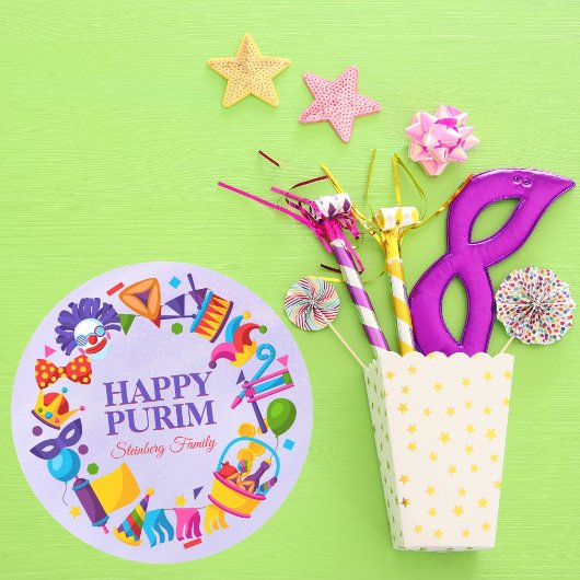 Kleurrijke Happy Purim Stickers