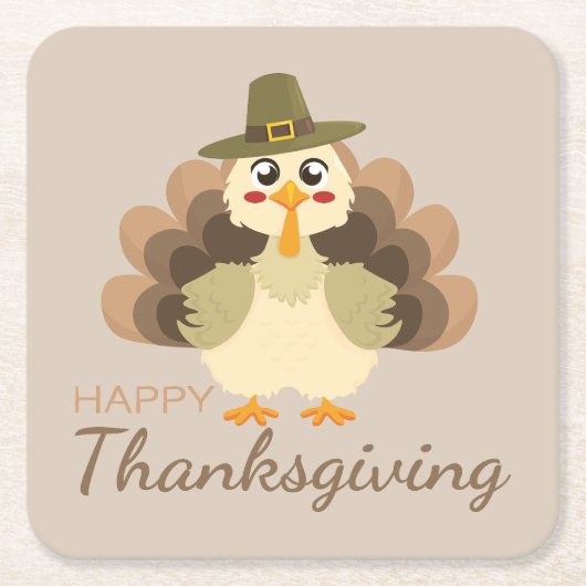 Kleurrijke Happy Thanksgiving Schattige Turkije Kartonnen Onderzetters (Voorkant)