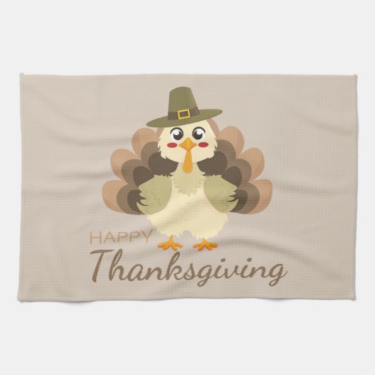 Kleurrijke Happy Thanksgiving Schattige Turkije Theedoek (Horizontaal)
