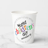 Kleurrijke Happy World Kinderdag Papieren Bekers (Achterkant)