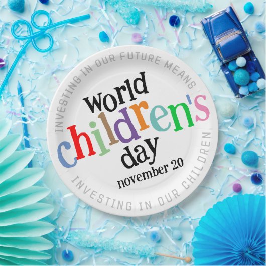 Kleurrijke Happy World Kinderdag Papieren Bordje (Feest)