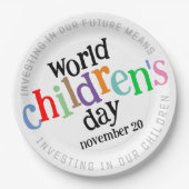 Kleurrijke Happy World Kinderdag Papieren Bordje (Voorkant)
