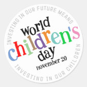 Kleurrijke Happy World Kinderdag Ronde Sticker (Voorkant)