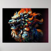 Kleurrijke harde pastel tekening Chinese foo hond Poster (Voorkant)