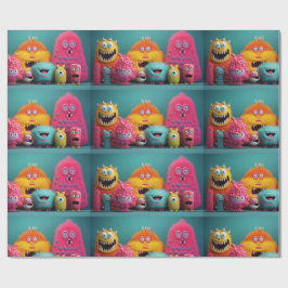 Kleurrijke, harige monsters in felle kleuren cadeaupapier