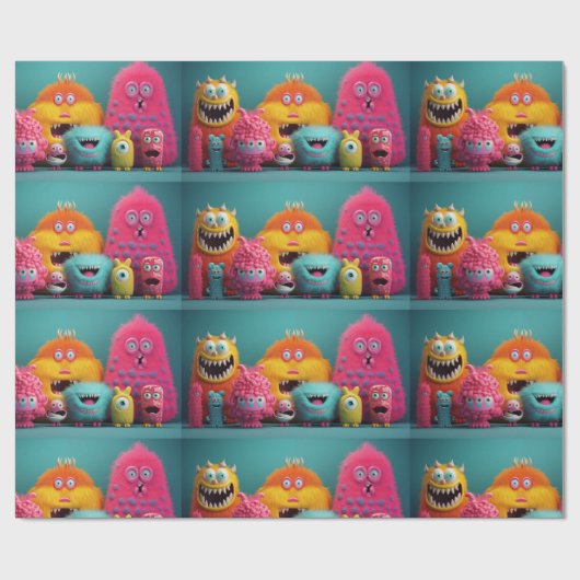 Kleurrijke, harige monsters in felle kleuren cadeaupapier (Vlak)