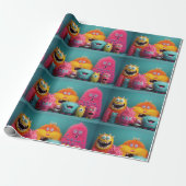 Kleurrijke, harige monsters in felle kleuren cadeaupapier (Uitgerold)