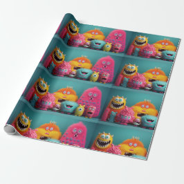 Kleurrijke, harige monsters in felle kleuren cadeaupapier