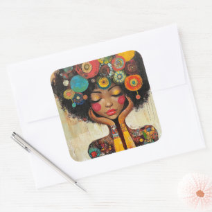 Kleurrijke harmonie van zwarte vrouw vierkante sticker