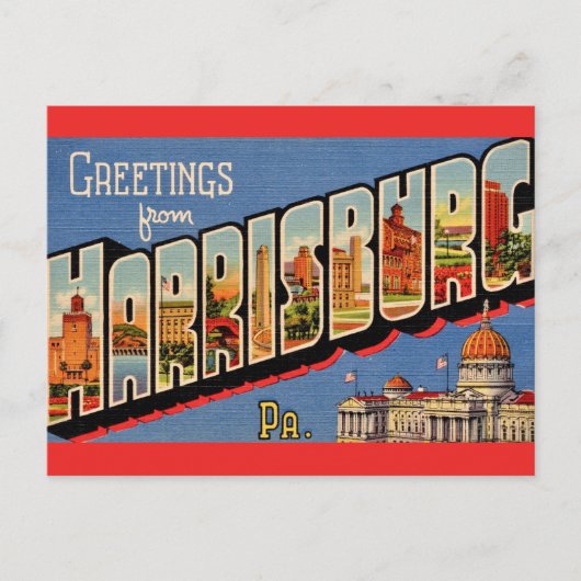  kleurrijke Harrisburg PA Briefkaart (Voorkant)