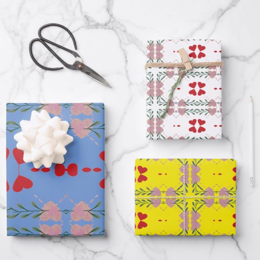 Kleurrijke Hart Jubileum Wrapping Paper-Set van 3 Inpakpapier Vel (Voorkant)