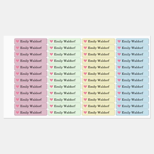Kleurrijke Hart Kindernaam Kleding School Labels (Vel)