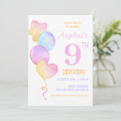 Kleurrijke Hart Star Ballon Kids Verjaardag Kaart (Staand voorkant)