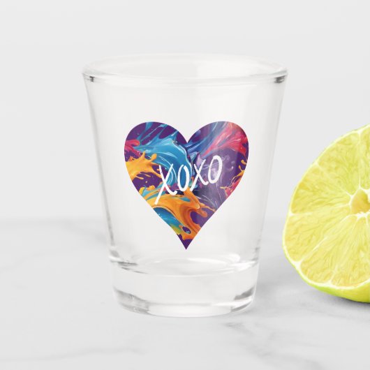 Kleurrijke hart XOXO- Shot Glas (Voorkant)