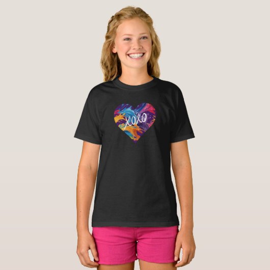 Kleurrijke hart XOXO- T-shirt (Voorkant volledig)