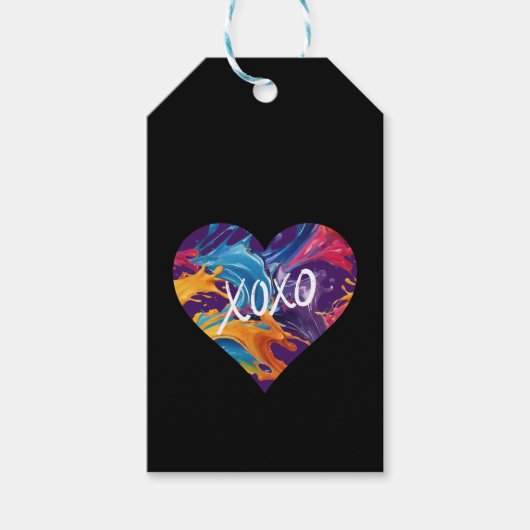 Kleurrijke hart XOXO-zwart Cadeaulabel (Voorkant)