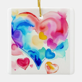 Kleurrijke Hartcluster, Whimsiek Liefdessymbool Keramisch Ornament