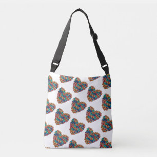 Kleurrijke harten all-over-print crossbody tas