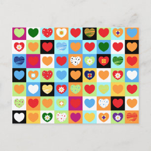 Kleurrijke harten, briefkaart