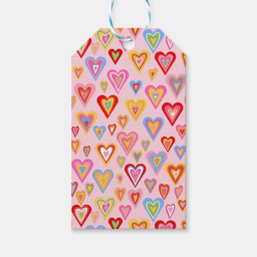 kleurrijke harten cadeaulabel (Voorkant)