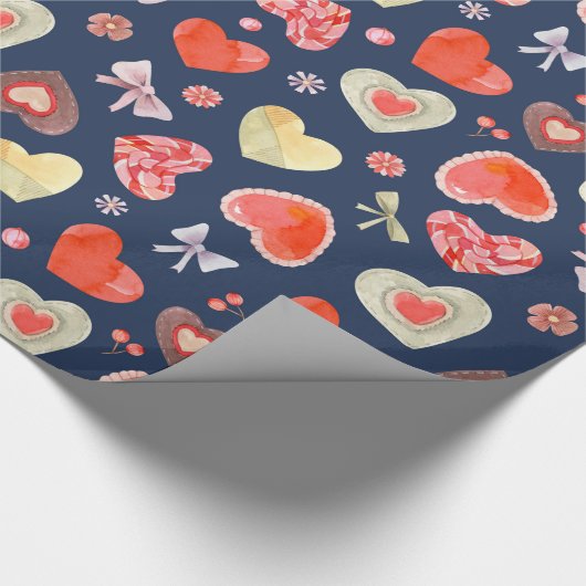 kleurrijke harten cadeaupapier (Hoek)