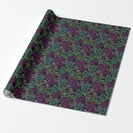kleurrijke harten cadeaupapier (Uitgerold)
