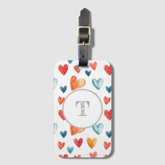 Kleurrijke Harten Custom Inital Tas Bagagelabel (Voorkant (verticaal))