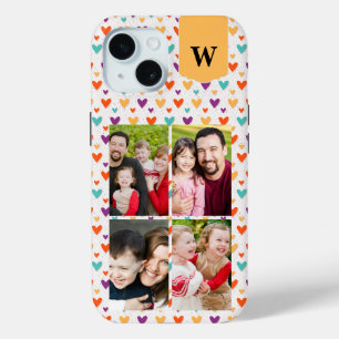 Kleurrijke Harten Custom Monogram 4-Foto's iPhone 15 Case