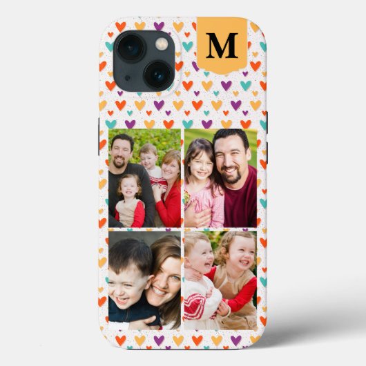 Kleurrijke Harten Custom Monogram 4-Foto's Case-Mate iPhone Case (Achterkant)