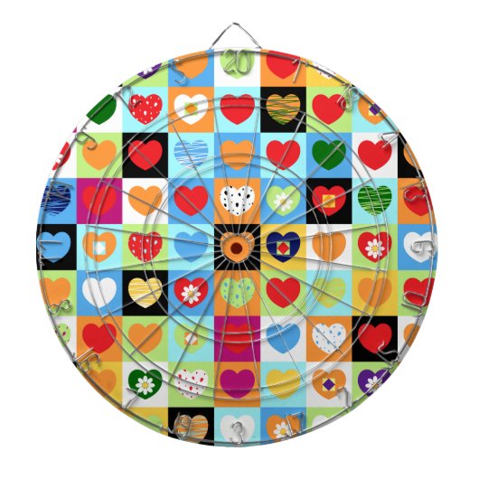 Kleurrijke harten dartbord (Voorkant)