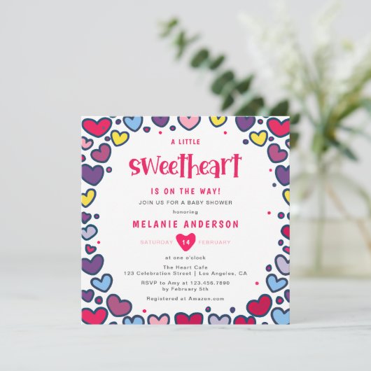 Kleurrijke harten een klein lieverd Baby shower Kaart (Staand voorkant)