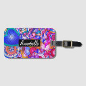 Kleurrijke harten en bloemen Abstract, persoonlijk Bagagelabel (Voorkant (horizontaal))