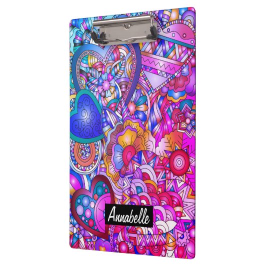 Kleurrijke harten en bloemen Abstract, persoonlijk Klembord (Links)