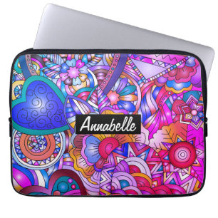 Kleurrijke harten en bloemen Abstract Persoonlijk  Laptop Sleeve