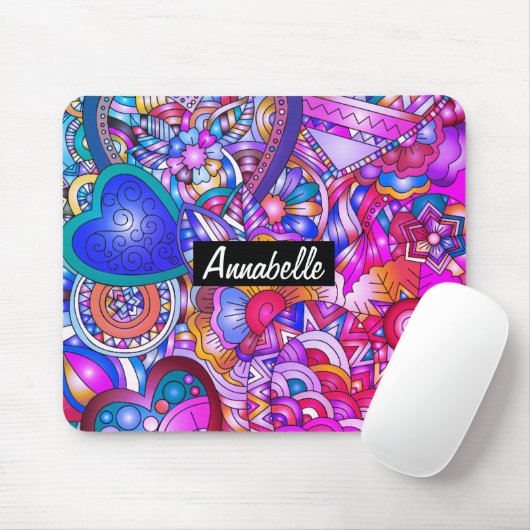 Kleurrijke harten en bloemen Abstract, persoonlijk Muismat (Met muis)