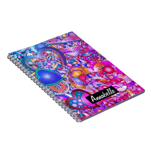 Kleurrijke harten en bloemen Abstract, persoonlijk Notitieboek (Rechterzijde)