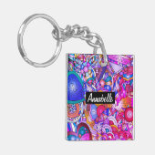 Kleurrijke harten en bloemen Abstract, persoonlijk Sleutelhanger (Voorkant Links)