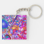 Kleurrijke harten en bloemen Abstract, persoonlijk Sleutelhanger (Achterkant)