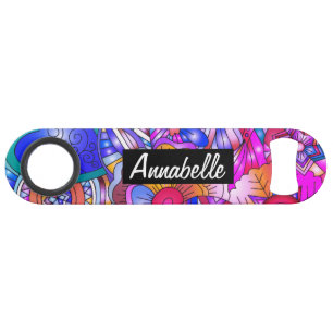 Kleurrijke harten en bloemen Abstract, persoonlijk Speed Flessenopener