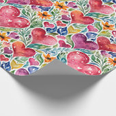 Kleurrijke harten en bloemen cadeaupapier (Hoek)