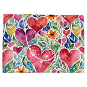 Kleurrijke harten en bloemen groot cadeauzakje (Achterkant)