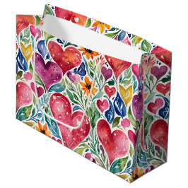 Kleurrijke harten en bloemen groot cadeauzakje